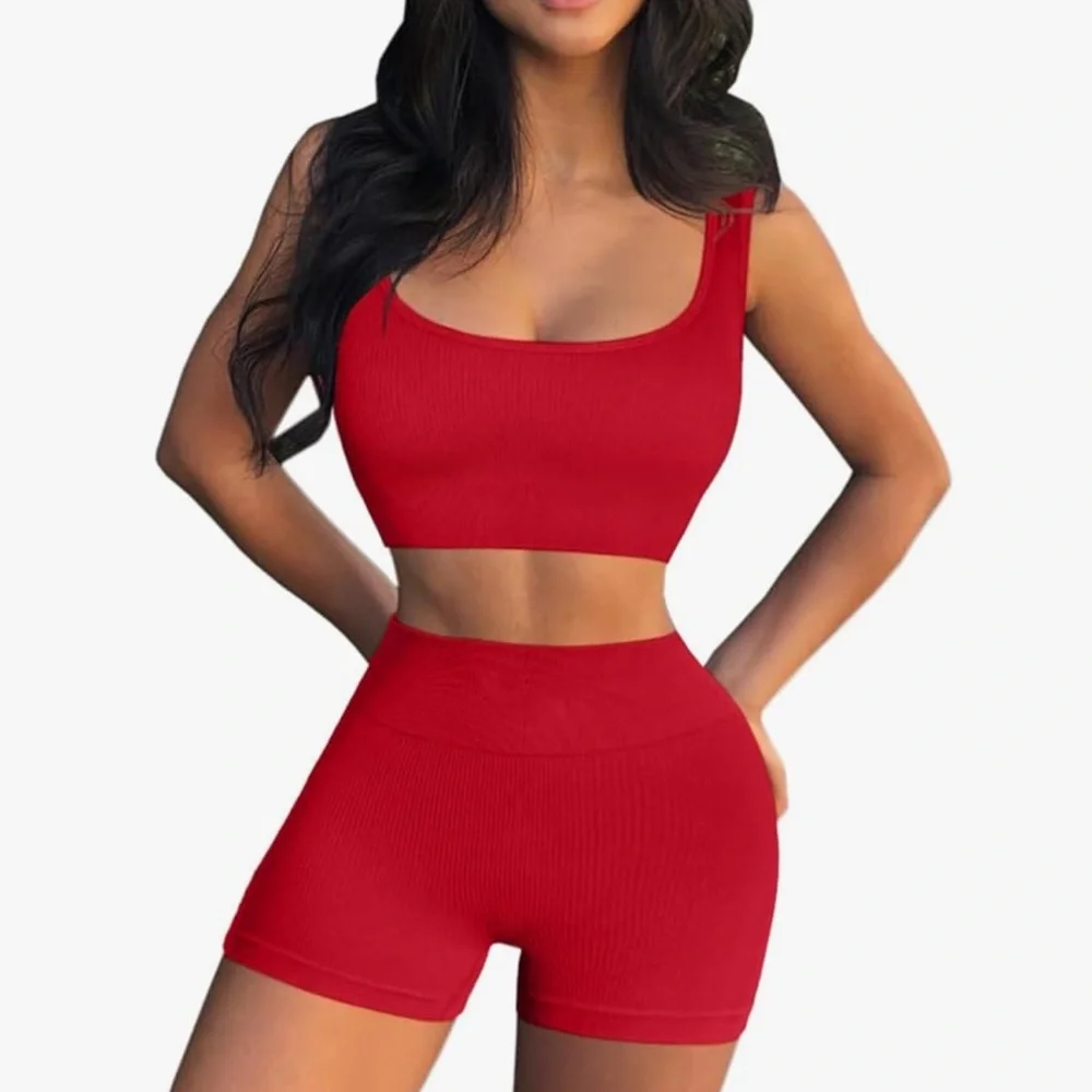 Red Ribbed Workout Set - Picture 3 of 4